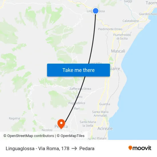 Linguaglossa - Via Roma, 178 to Pedara map