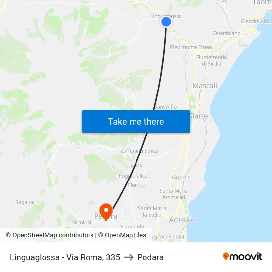 Linguaglossa - Via Roma, 335 to Pedara map