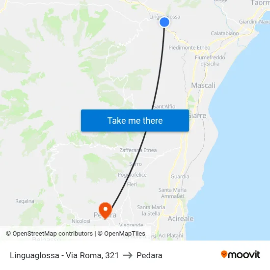 Linguaglossa - Via Roma, 321 to Pedara map