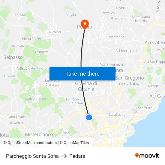 Santa Sofia Parking to Pedara map