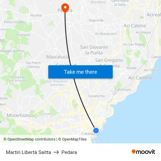 Martiri Libertà Saitta to Pedara map