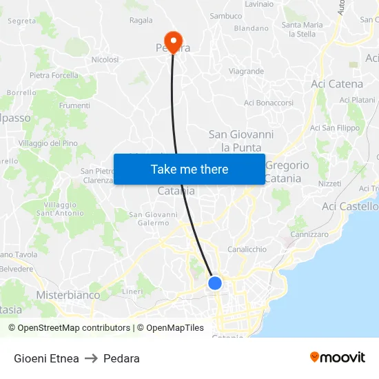 Gioeni Etnea to Pedara map