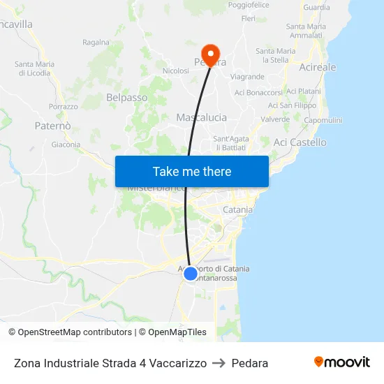 Zona Industriale Strada 4 Vaccarizzo to Pedara map