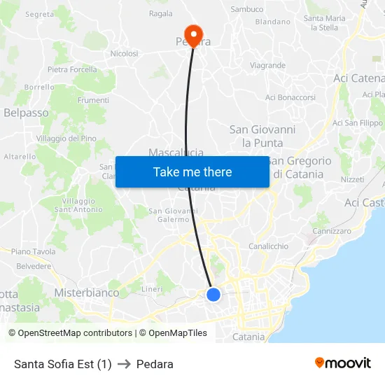 Santa Sofia Est (1) to Pedara map