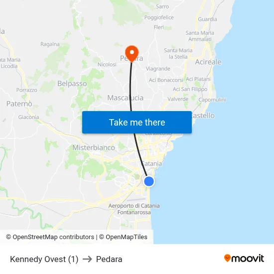 Kennedy Ovest (1) to Pedara map