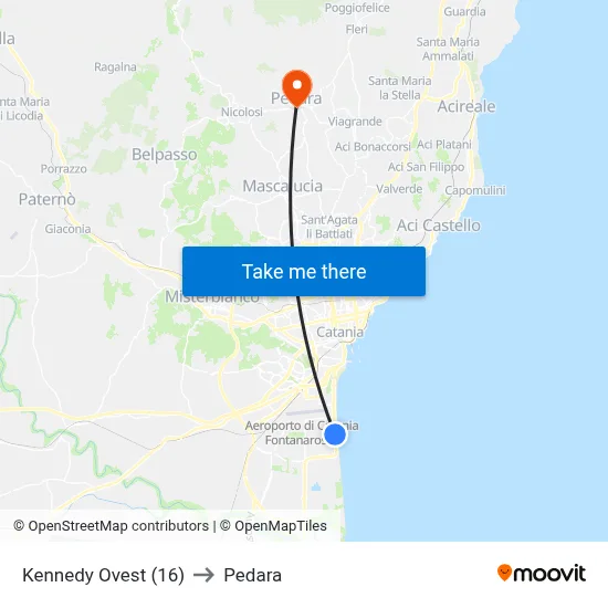 Kennedy Ovest (16) to Pedara map