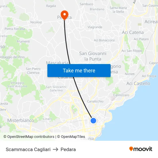 Scammacca Cagliari to Pedara map