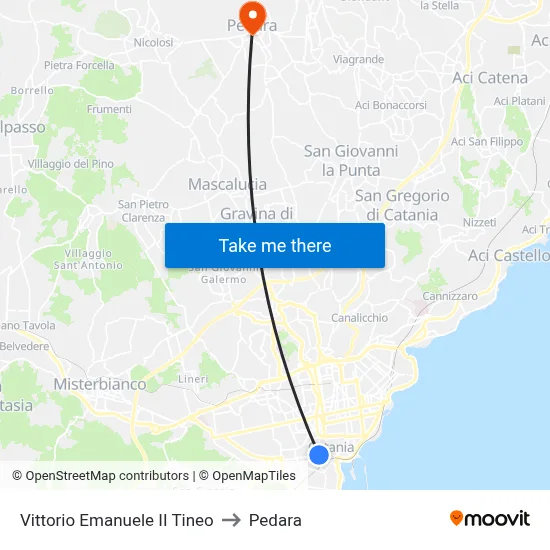 Vittorio Emanuele II Tineo to Pedara map