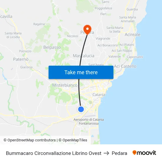 Bummacaro Circonvallazione Librino Ovest to Pedara map
