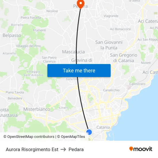 Aurora Risorgimento Est to Pedara map