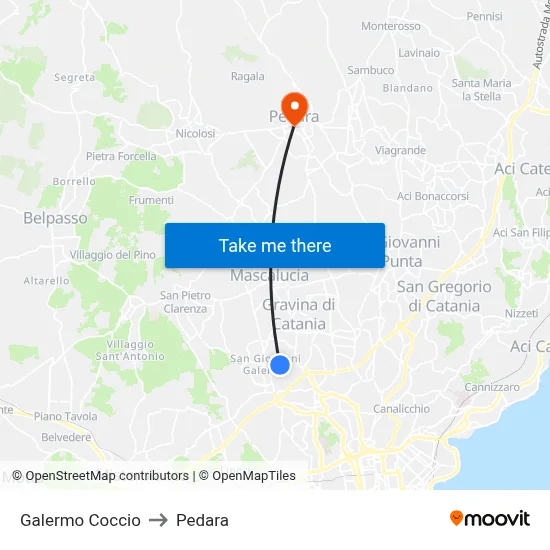 Galermo Coccio to Pedara map