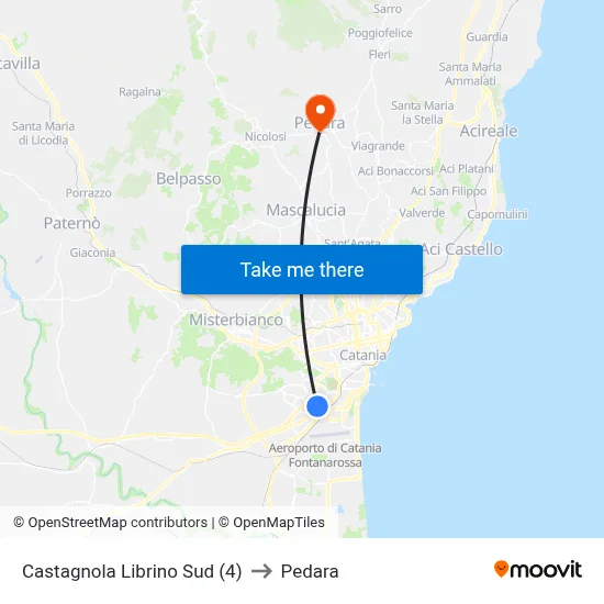 Castagnola Librino Sud (4) to Pedara map