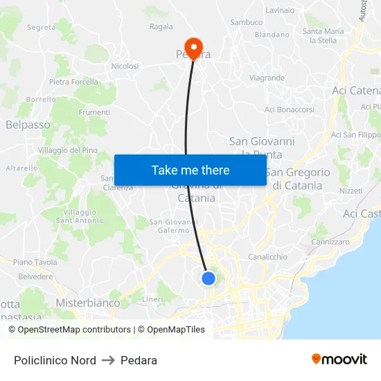 Policlinico Nord to Pedara map