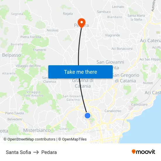 Santa Sofia to Pedara map