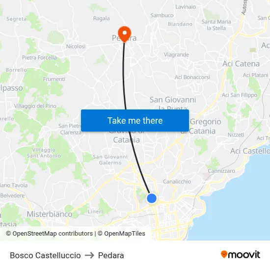 Bosco Castelluccio to Pedara map