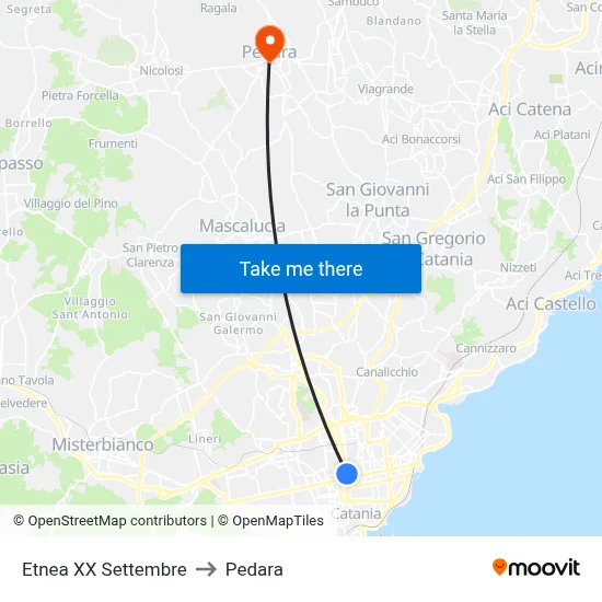 Etnea XX September to Pedara map