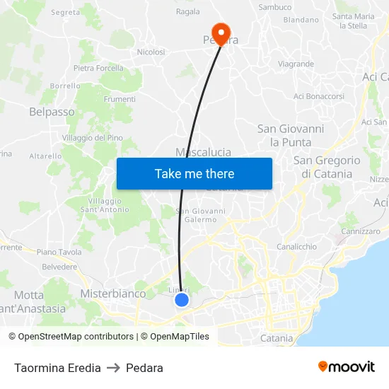 Taormina Eredia to Pedara map