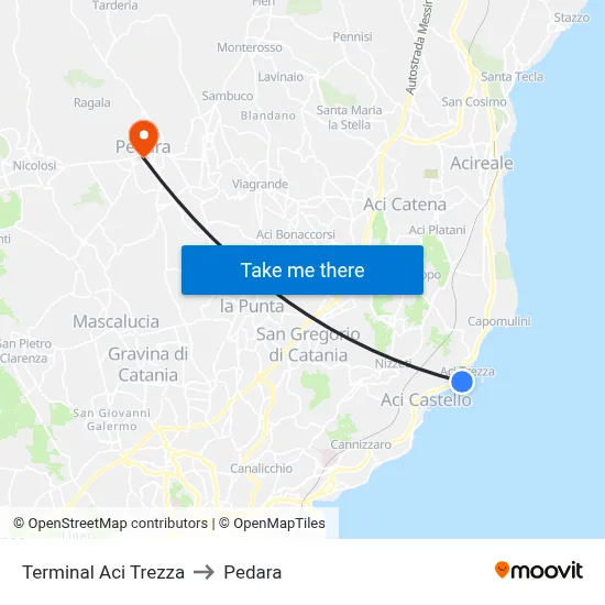 Terminal Aci Trezza to Pedara map