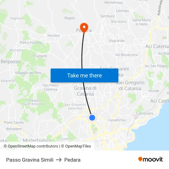Passo Gravina Simili to Pedara map