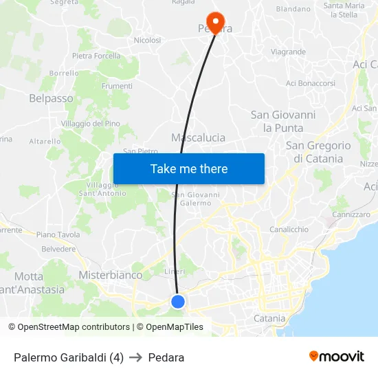 Palermo Garibaldi (4) to Pedara map