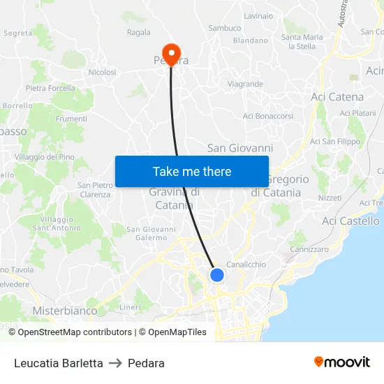 Leucatia Barletta to Pedara map