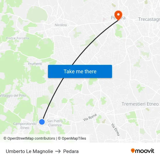 Umberto The Magnolias to Pedara map