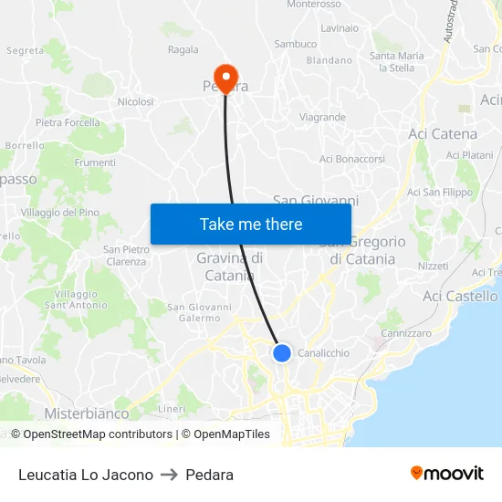 Leucatia Lo Jacono to Pedara map