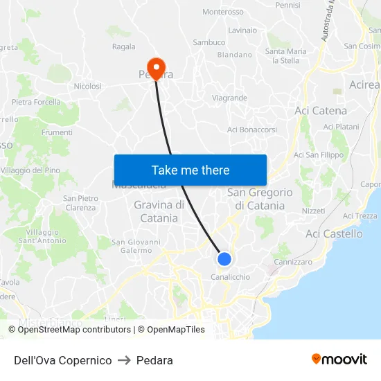 Dell'Ova Copernico to Pedara map