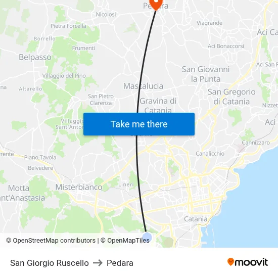 San Giorgio Ruscello to Pedara map