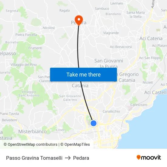 Passo Gravina Tomaselli to Pedara map