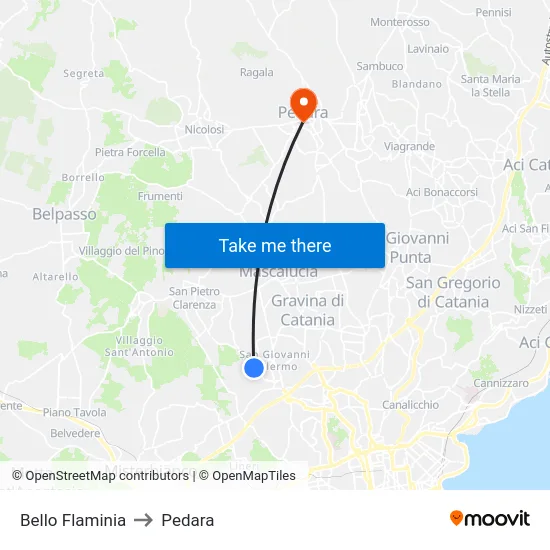 Bello Flaminia to Pedara map