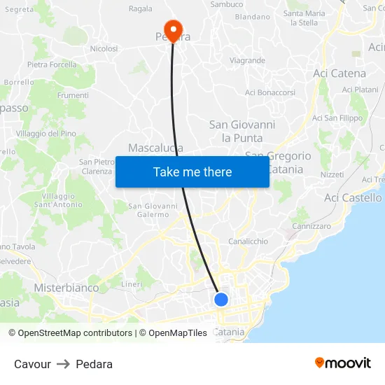 Cavour to Pedara map
