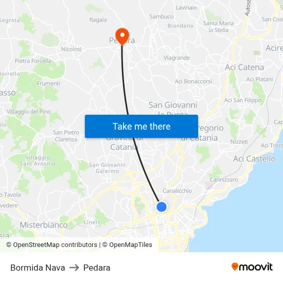 Bormida Nava to Pedara map