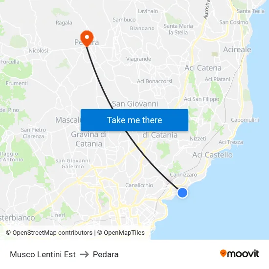 Musco Lentini Est to Pedara map