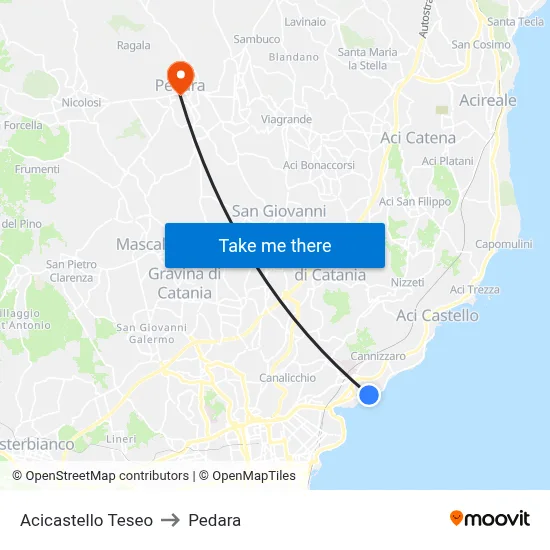 Acicastello Teseo to Pedara map