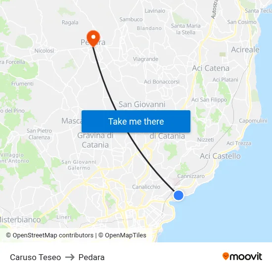 Caruso Teseo to Pedara map