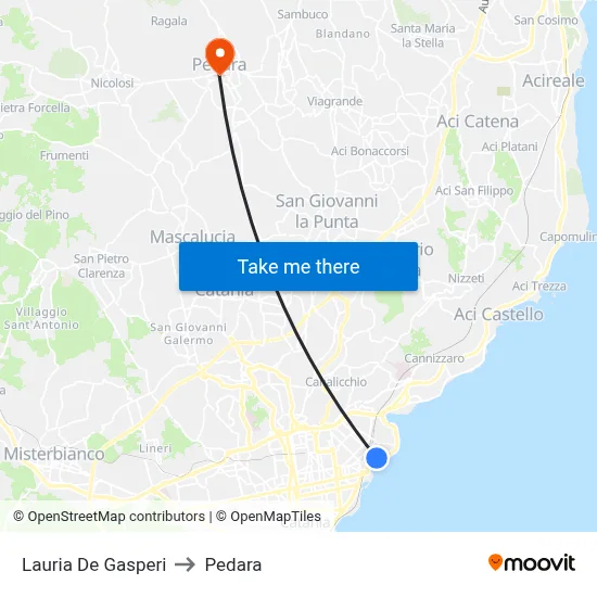 Lauria De Gasperi to Pedara map