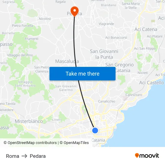 Roma to Pedara map