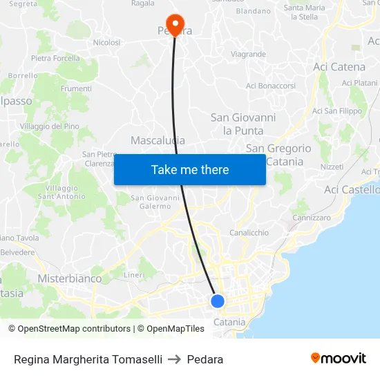 Regina Margherita Tomaselli to Pedara map