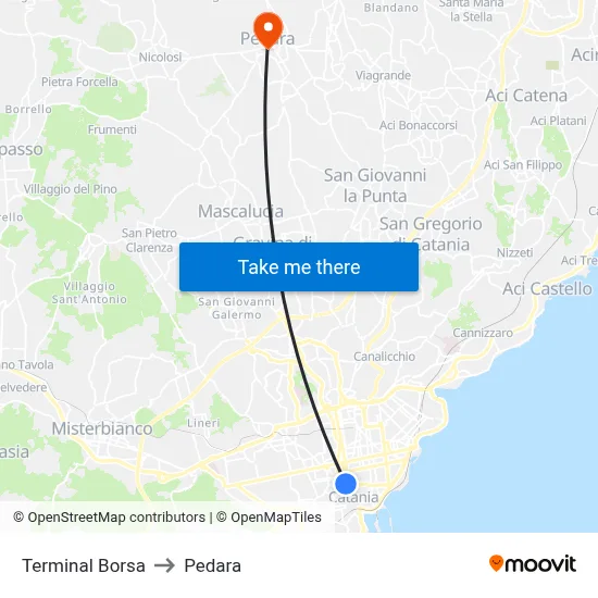 Terminal Borsa to Pedara map