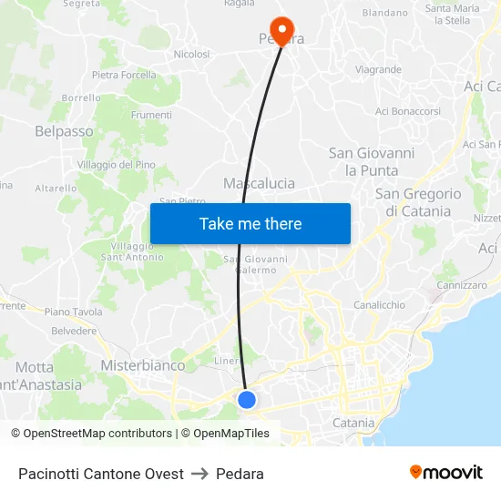 Pacinotti Cantone Ovest to Pedara map