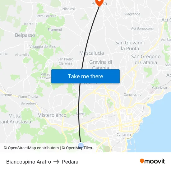 Biancospino Aratro to Pedara map