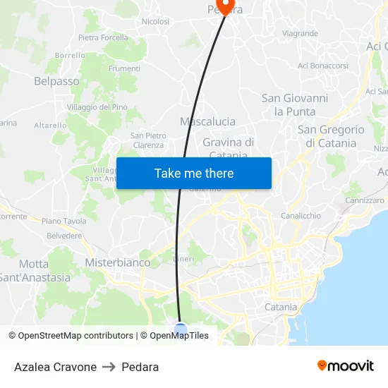 Azalea Cravone to Pedara map