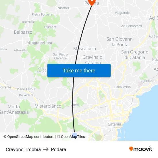 Cravone Trebbia to Pedara map