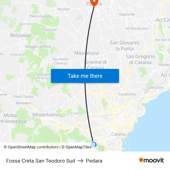 Fossa Creta San Teodoro Sud to Pedara map