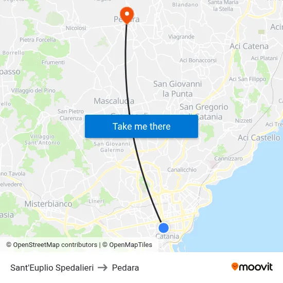 Sant'Euplio Spedalieri to Pedara map