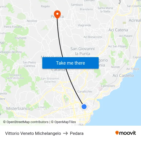 Vittorio Veneto Michelangelo to Pedara map