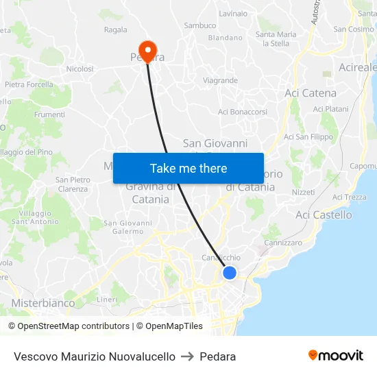 Vescovo Maurizio Nuovalucello to Pedara map