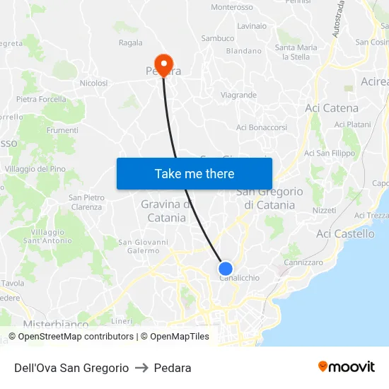Dell'Ova San Gregorio to Pedara map