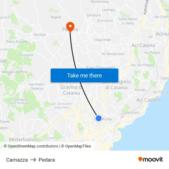 Carnazza to Pedara map